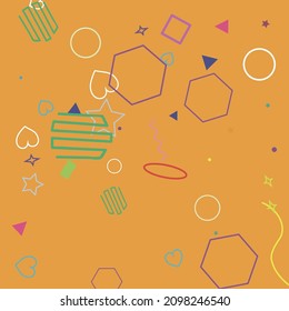 Violet Circle Green Simple Blue Polygonal Purple Geometry Illustration. Orange Stars Oval Zigzag Yellow Ring Colorful Hipster Background. Rectangle Pink Pastel Hearts Square Bright Red Design Pic.