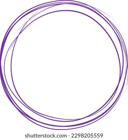 Violet circle line hand drawn. Highlight hand drawing circle isolated on background. Round handwritten circle. For marking text, note, mark icon, number, marker pen, pencil and text check, vector