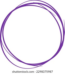 Violet Kreis Linie handgezeichnet. Markieren Sie den handgezeichneten Kreis einzeln auf Hintergrund. Rundgang durch Handschrift. Für die Markierung von Text, Anmerkung, Markensymbol, Zahl, Marker, Stift, Text und Vektorgrafik