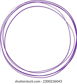 Violet Kreis Linie handgezeichnet. Markieren Sie den handgezeichneten Kreis einzeln auf Hintergrund. Rundgang durch Handschrift. Für die Markierung von Text, Anmerkung, Markensymbol, Zahl, Marker, Stift, Text und Vektorgrafik