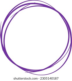 Línea violeta de círculo dibujada a mano. Resaltar el círculo de dibujo a mano aislado en el fondo. Círculo redondo escrito a mano. Para marcar texto, nota, icono de marca, número, lápiz de marcadores, revisión de lápiz y texto, vector