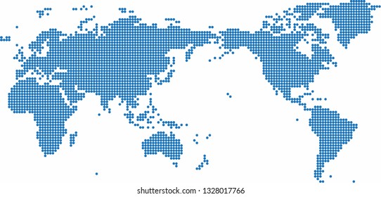 Violet circle shape world map on white background.