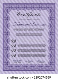 Violet Classic Certificate template. Artistry design. Vector illustration. Printer friendly. 