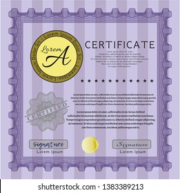 Violet Classic Certificate template. Artistry design. With complex background. Vector illustration. 