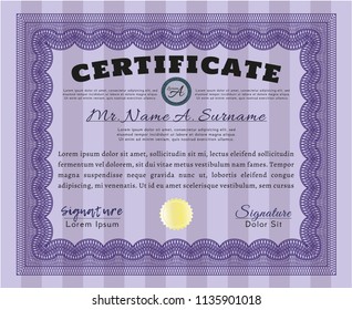 Violet Classic Certificate template. With background. Customizable, Easy to edit and change colors. Beauty design. 