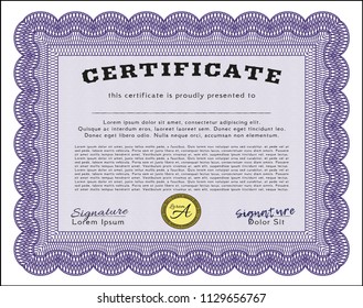 Violet Classic Certificate template. With complex background. Money Pattern. Customizable, Easy to edit and change colors. 