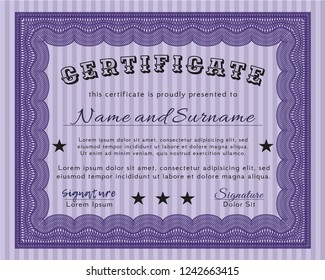Violet Classic Certificate template. Complex background. Beauty design. Vector illustration. 