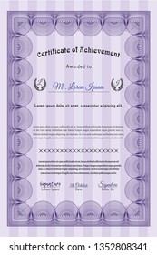 Violet Classic Certificate template. With complex background. Retro design. Vector illustration. 