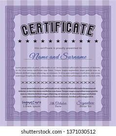 Violet Classic Certificate template. With complex linear background. Customizable, Easy to edit and change colors. Sophisticated design. 