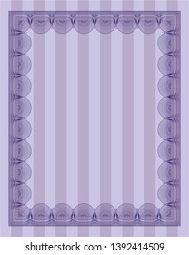 Violet Classic Certificate template. With complex background. Vector illustration. Money Pattern design. 