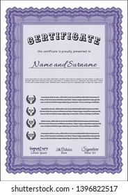 Violet Classic Certificate template. With complex background. Modern design. Vector illustration. 