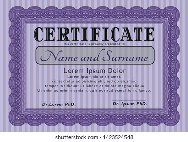 Violet Classic Certificate template. With complex linear background. Superior design. Customizable, Easy to edit and change colors. 