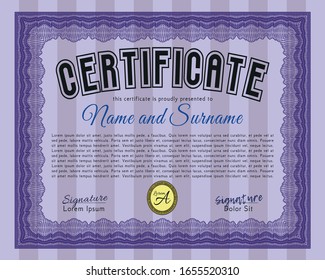 Violet Classic Certificate template. Complex background. Money Pattern design. Vector illustration. 