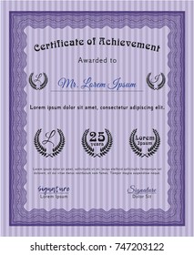 Violet Classic Certificate template. With complex background. Cordial design. Detailed. 