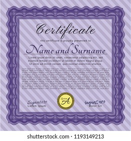 Violet Classic Certificate template. Cordial design. With background. Vector illustration. 