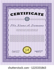 Violet Classic Certificate template. Cordial design. With guilloche pattern. Vector illustration. 