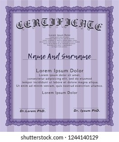 Violet Classic Certificate template. Cordial design. Detailed. Easy to print. 