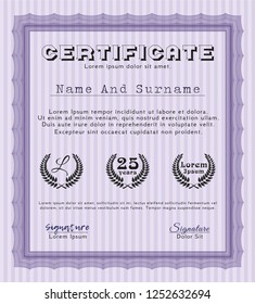 Violet Classic Certificate template. Cordial design. Customizable, Easy to edit and change colors. With complex linear background. 
