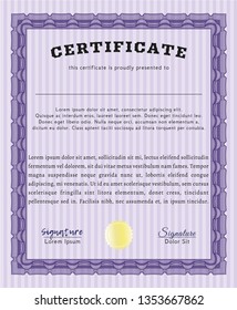 Violet Classic Certificate template. Cordial design. With background. Vector illustration. 