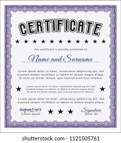 Violet Classic Certificate template. Customizable, Easy to edit and change colors. With great quality guilloche pattern. Money design. 