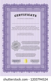 Violet Classic Certificate template. Customizable, Easy to edit and change colors. With complex linear background. Money Pattern. 