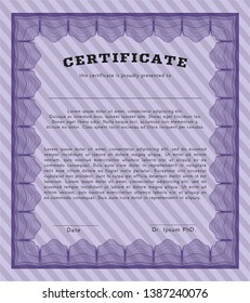 Violet Classic Certificate template. Customizable, Easy to edit and change colors. With great quality guilloche pattern. Money style design. 