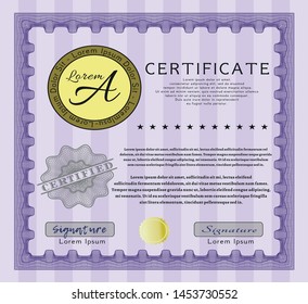 Violet Classic Certificate template. Customizable, Easy to edit and change colors. Printer friendly. Money Pattern design. 