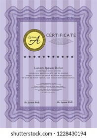 Violet Classic Certificate template. Detailed. Printer friendly. Money Pattern. 