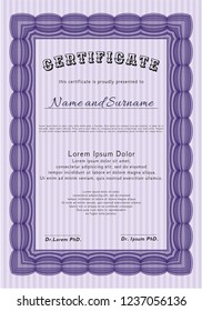 Violet Classic Certificate template. Detailed. Complex background. Excellent design. 