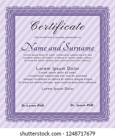 Violet Classic Certificate template. Detailed. With linear background. Money design. 