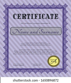 Violet Classic Certificate template. Easy to print. Artistry design. Detailed. 