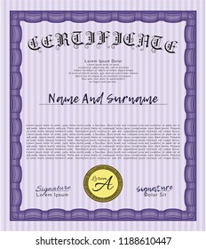 Violet Classic Certificate template. Elegant design. With background. Customizable, Easy to edit and change colors. 