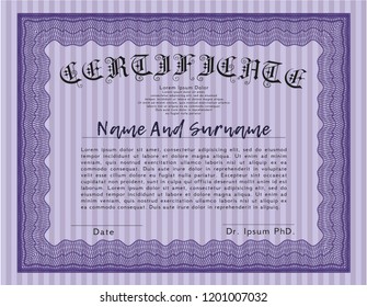 Violet Classic Certificate template. Excellent design. Detailed. With background. 