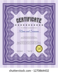 Violet Classic Certificate template. Good design. Vector illustration. With background. 