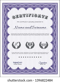 Violet Classic Certificate template. Good design. With guilloche pattern. Customizable, Easy to edit and change colors. 