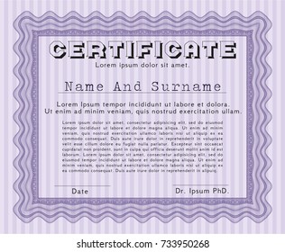 Violet Classic Certificate template. Good design. With linear background. Detailed. 