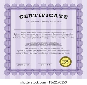 Violet Classic Certificate template. With great quality guilloche pattern. Nice design. Detailed. 