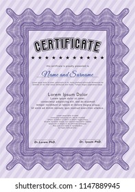 Violet Classic Certificate template. With guilloche pattern and background. Detailed. Sophisticated design. 
