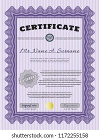 Violet Classic Certificate template. With guilloche pattern and background. Vector illustration. Superior design. 
