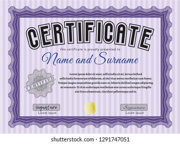 Violet Classic Certificate template. With guilloche pattern. Sophisticated design. Customizable, Easy to edit and change colors. 