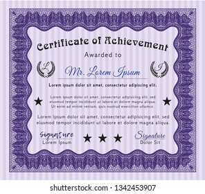 Violet Classic Certificate template. With guilloche pattern. Detailed. Money Pattern design. 
