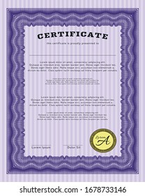 Violet Classic Certificate Template. Mit Guilloche-Muster. Geldstil-Design. Vektorillustration. 