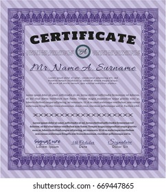 Violet Classic Certificate template. With guilloche pattern and background. Customizable, Easy to edit and change colors. Superior design. 