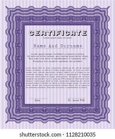 Violet Classic Certificate template. With linear background. Customizable, Easy to edit and change colors. Modern design. 