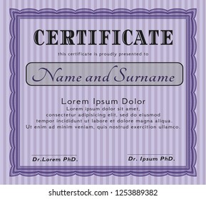 Violet Classic Certificate template. With linear background. Artistry design. Detailed. 