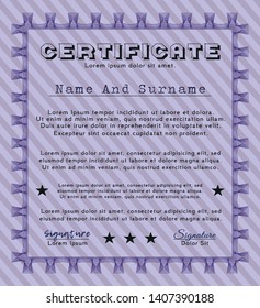 Violet Classic Certificate template. With linear background. Vector illustration. Good design. 