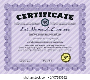Violet Classic Certificate template. With linear background. Detailed. Artistry design. 