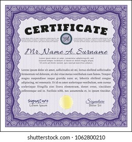 Violet Classic Certificate template. Modern design. With complex background. Detailed. 