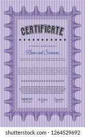 Violet Classic Certificate template. Modern design. With great quality guilloche pattern. Detailed. 