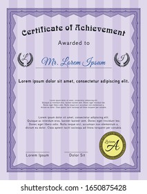 Violet Classic Certificate template. Modern design. Vector illustration. Printer friendly. 